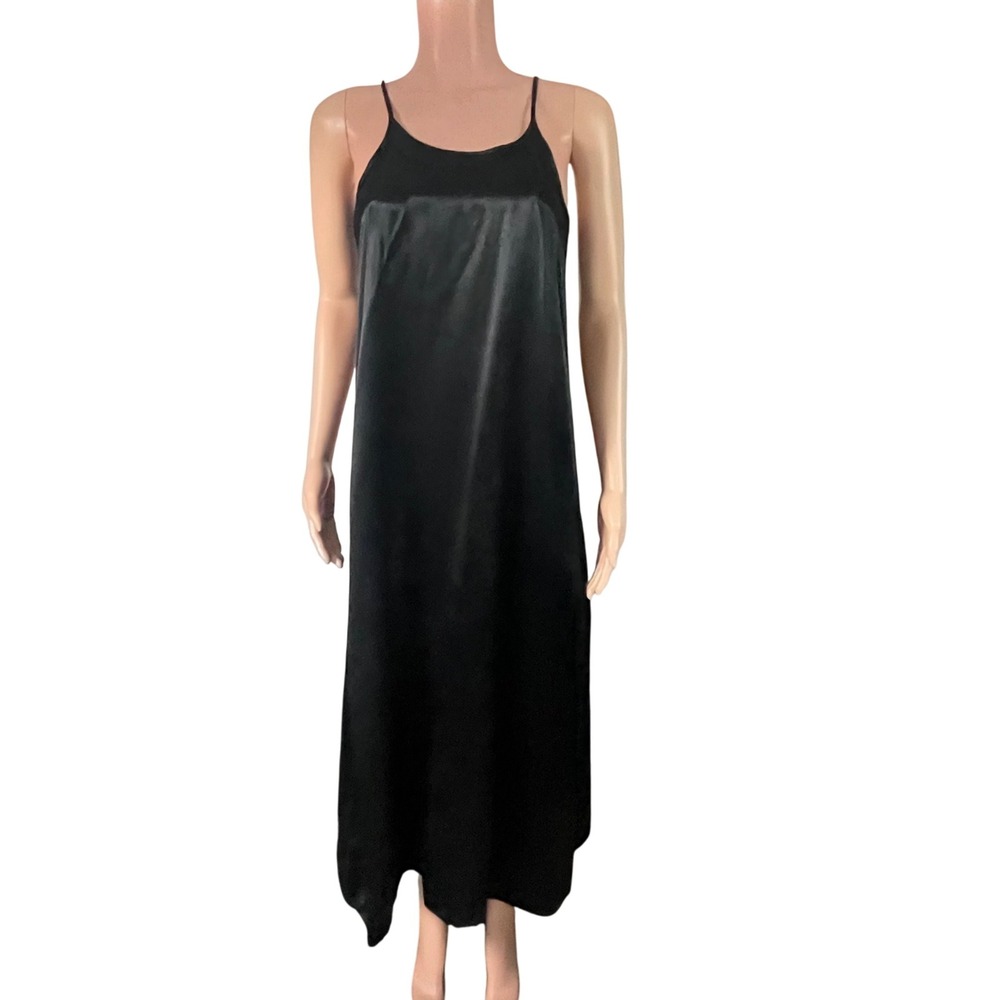 PJ Harlow XS Black Satin Slip Dress Made in USA Minimalist Y2K Dark Romantic